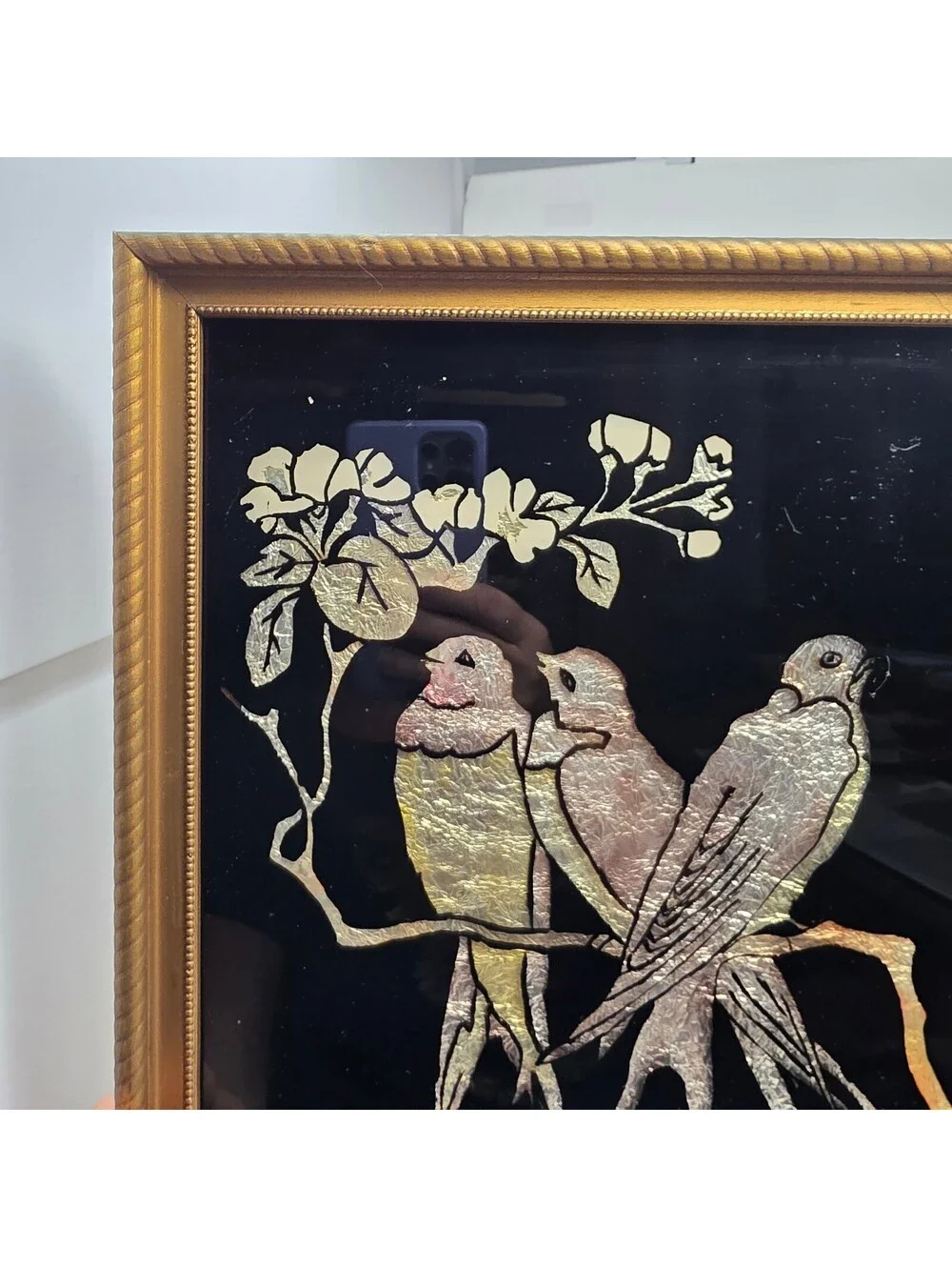 Vintage 1940s Reverse Glass Foil Bird Art Radio Picture Frame Co